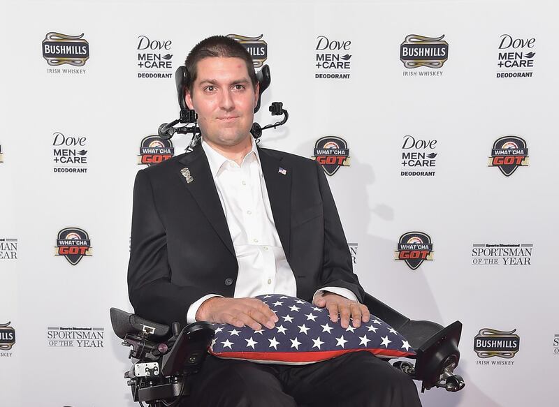 (FILES) In this file photo taken on December 08, 2014 Pete Frates attends the Sportsman Of The Year 2014 Ceremony on December 9, 2014 in New York City.    Pete Frates, the man who inspired the viral #IceBucketChallenge that raised millions of dollars for ALS research, has died at age 34, his family says in a statement released by Boston Collegeon December 09, 2019. / AFP / GETTY IMAGES NORTH AMERICA / Michael loccisano
