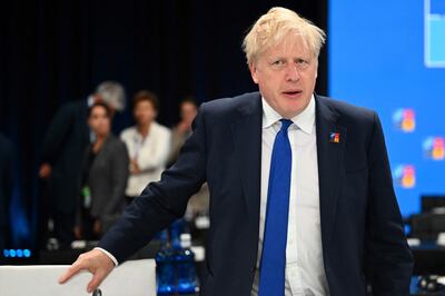 Britain's Prime Minister Boris Johnson arrives at the start of the second plenary session of the Nato summit in Madrid. AFP