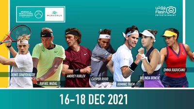 The confirmed players for the 2021 Mubadala World Tennis Championship. Credit: Mubadala World Tennis Championship