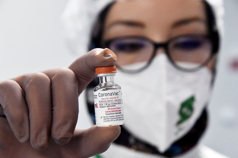 The CoronaVac Covid-19 vaccine at the Saidal factory in Constantine, Algeria. Less than a quarter of the country's population has had one vaccine dose. AP