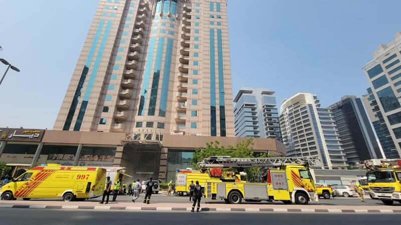 Firefighters tackled a blaze at a residential building in Al Rigga area of Dubai. Courtesy: Dubai Civil Defence