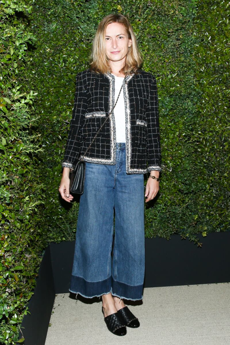Broken English director Zoe Cassavetes wore a black, gold and silver fantasy tweed jacket from Chanel’s spring/summer 2017 ready-to-wear collection. She teamed her Chanel bag and shoes with Plume rings from Chanel Fine Jewelry. Courtesy Chanel
