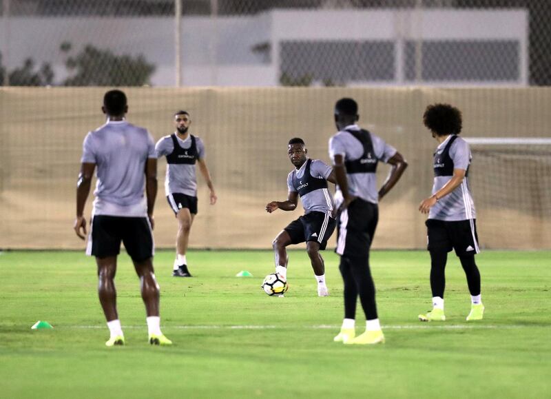 Dubai, United Arab Emirates - October 07, 2019: The UAE's Ismail Al Hammadi trains. The UAE football team trains before their upcoming fixture Indonesia. Monday the 7th of October 2019. Al Wasl Sports Club, Dubai. Chris Whiteoak / The National