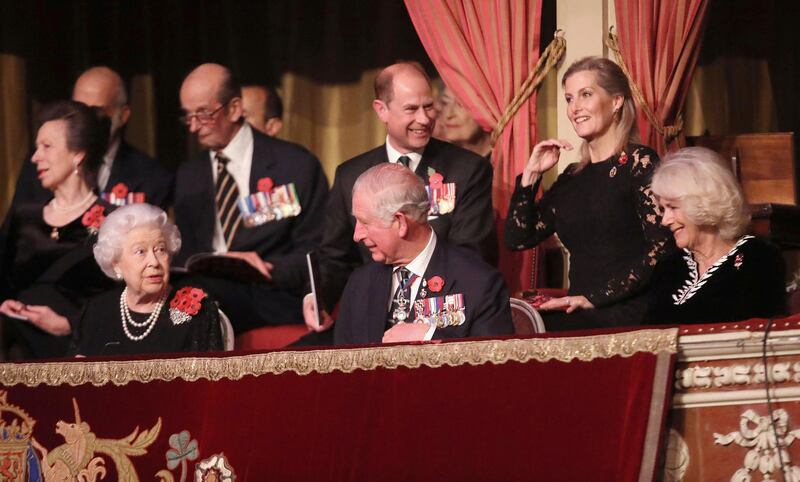 Britain's Queen Elizabeth II, Prince Edward, Earl of Wessex, Sophie, Countess of Wessex, Prince Charles, Prince of Wales and Camilla, Duchess of Cornwall attend the Royal British Legion Festival. Chris Jackson / Pool Photo via Reuters