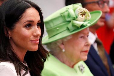 CHESTER, ENGLAND - JUNE 14: Queen Elizabeth II and Meghan, Duchess of Sussex visits the Storyhouse on June 14, 2018 in Chester, England. Meghan Markle married Prince Harry last month to become The Duchess of Sussex and this is her first engagement with the Queen. During the visit the pair will open a road bridge in Widnes and visit The Storyhouse and Town Hall in Chester. (Photo by Phil Noble - WPA Pool/Getty Images)