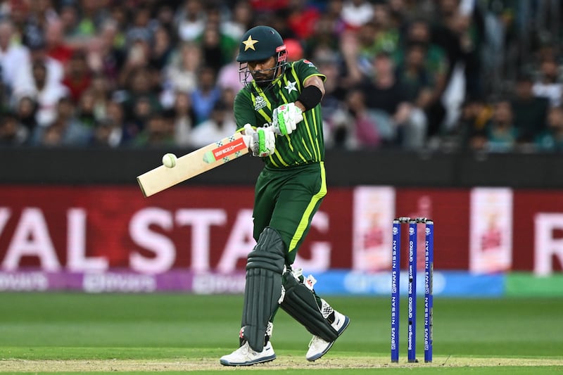 Pakistan captain Babar Azam bats. EPA 