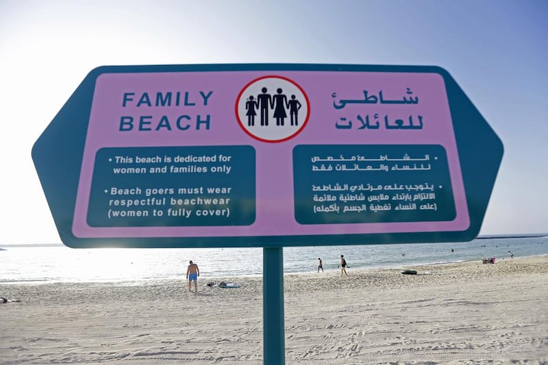 Family-only signs put up last year at the Dubai Offshore Sailing Club. Jeffrey E Biteng / The National