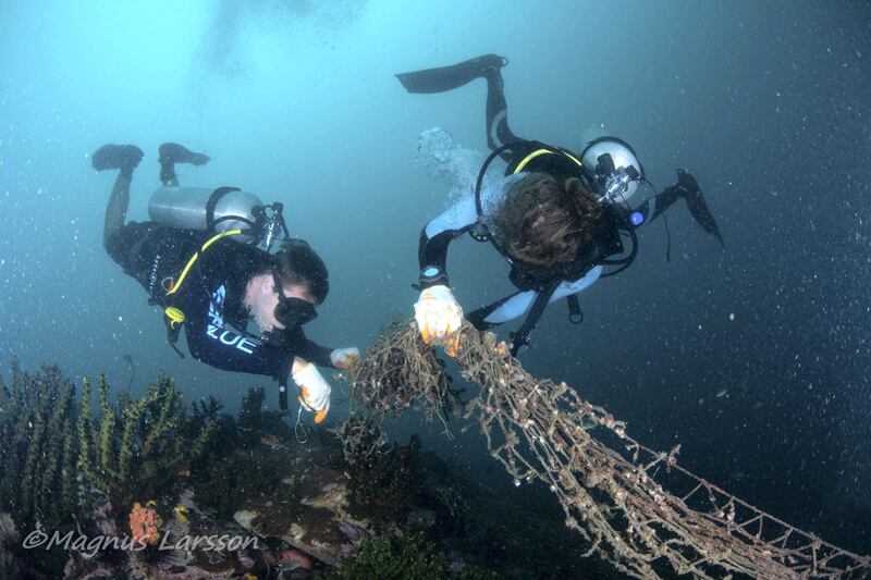 Divers from around the world gather to retrieve abandoned fishing nets from sea. Courtesy Magnus Larsson