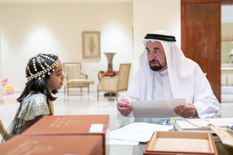 Rayan Al Khori speaks to Sharjah Ruler Sheikh Dr Sultan bin Muhammad Al Qasimi in a video interaction that has gone viral. Courtesy: Sheikh Dr Sultan / Instagram