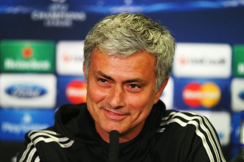 Chelsea manager Jose Mourinho talks to the media at the Chelsea press conference at Stamford Bridge on Tuesday ahead of their Champions League semi-final return leg match against Atletico Madrid.  Clive Rose / Getty Images / April 29, 2014 