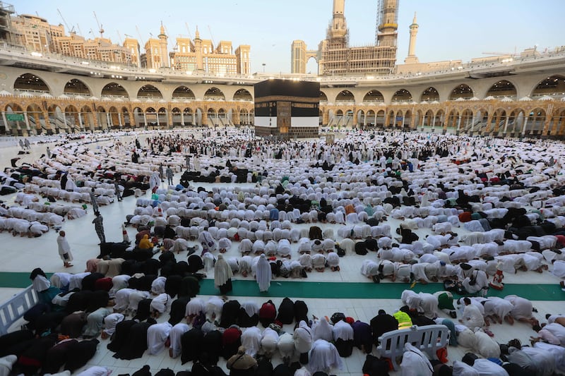 Pilgrims perform Eid Al Adha prayers at the Grand Mosque in Makkah. AFP