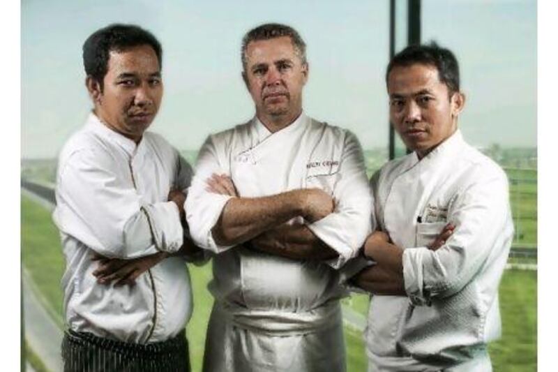 Team Meydan, from left, pastry chef Budi Seciono, executive chef Ashley Goddard and sous chef Iman Fayumi.