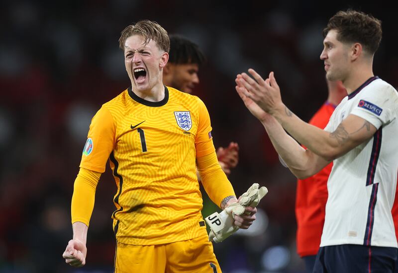 Jordan Pickford 6 - Broke the England record for longest period without conceding a goal, then conceded a superb dipping free-kick. Fell to his knees. Could he have done more? Got down to make a save from Dolberg after 51 minutes.