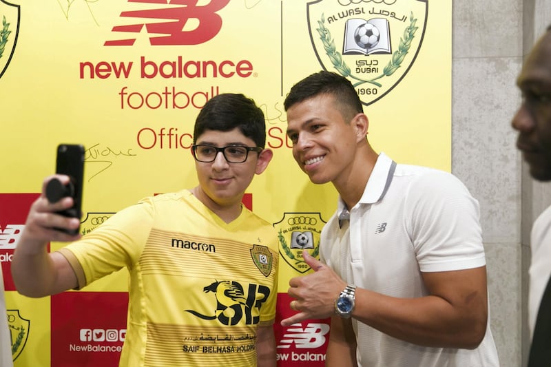 DUBAI, UNITED ARAB EMIRATES - AUGUST 28, 2018. 

Fabio De Lima, player with Al Wasl football team, meets fans.

The Arabian Gulf League held a meet and greet at New Balance Store in Mirdif City Centre.

(Photo by Reem Mohammed/The National)

Reporter: John McCauley 
Section:  SP