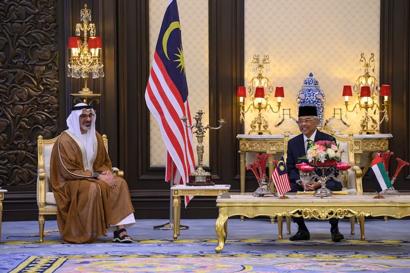 Sheikh Khaled bin Mohamed, Crown Prince of Abu Dhabi, met King Sultan Abdullah Ahmad Shah of Malaysia. Photo: Abu Dhabi Media Office