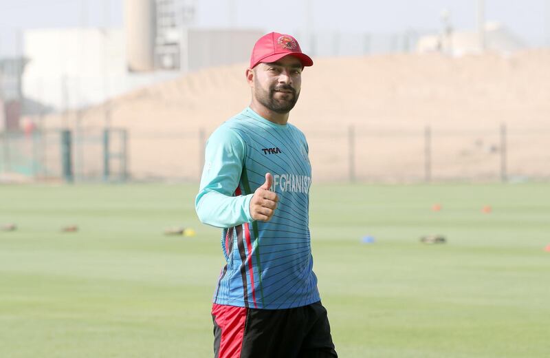 ABU DHABI ,  UNITED ARAB EMIRATES , AUGUST 22 – 2019 :- Rashid Khan, captain of the Afghanistan cricket team during the training ahead of their tour to Bangladesh at the Zayed Cricket Stadium in Abu Dhabi. ( Pawan Singh / The National ) For Sports. Interview Story by Amith