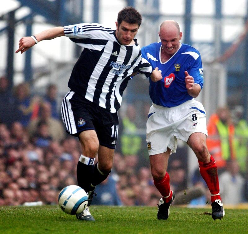 Portsmouth's Steve Stone (right) battles with Aaron Hughes of Newcastle United   (Photo by Neil Munns - PA Images/PA Images via Getty Images)