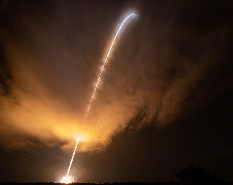 This t photo released by NASA shows the United Launch Alliance Delta IV Heavy rocket seen in this long exposure photograph as it launches NASA's Parker Solar Probe to touch the Sun. AFP/NASA