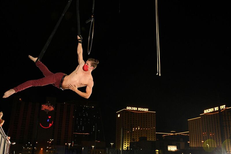 Unemployed entertainers and event workers stage a performance to highlight the effect Covid-19 has had on workers in Las Vegas, Nevada, USA. Reuters