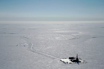 This 2019 photo provided by ConocoPhillips shows an exploratory drilling camp at the proposed site of the Willow Project on Alaska's North Slope. AP