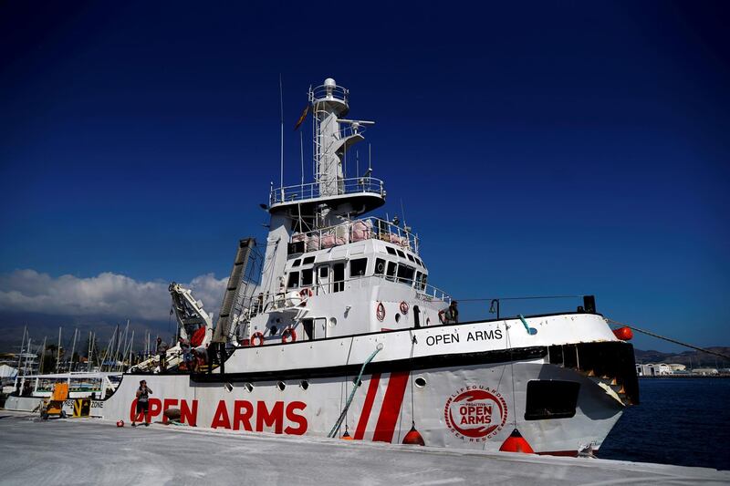 FILE PHOTO: NGO Proactiva Open Arms rescue boat is seen at the port of Motril, southern Spain October 3, 2018. REUTERS/Juan Medina/File Photo