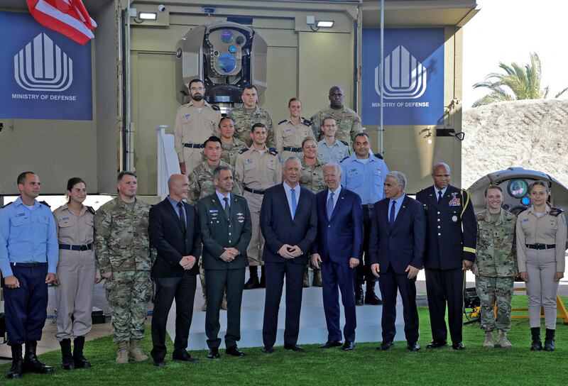 Mr Biden meets Israeli military officials and dignitaries. AFP