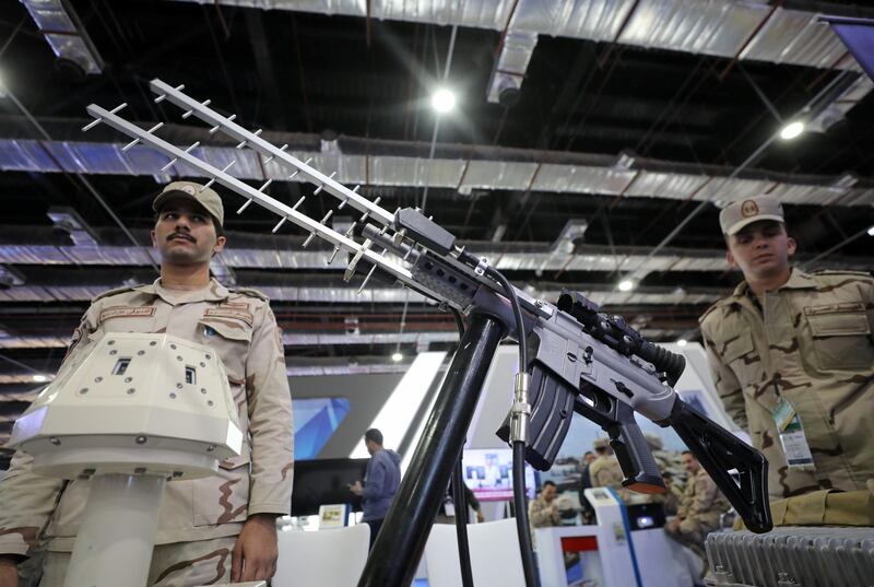 A portable anti-drone weapon is displayed at the Egyptian stand during the last day of Egypt Defence Expo, showcasing military systems and hardware, in Cairo, Egypt.  Reuters