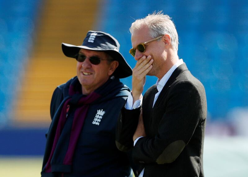 England head coach Trevor Bayliss and national selector Ed Smith look on. Reuters