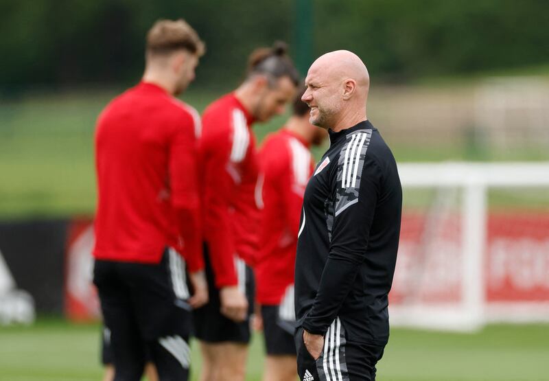 Wales manager Rob Page oversees training on Tuesday. Reuters