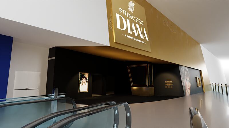 The entrance to the Princess Diana: A Tribute Exhibition.