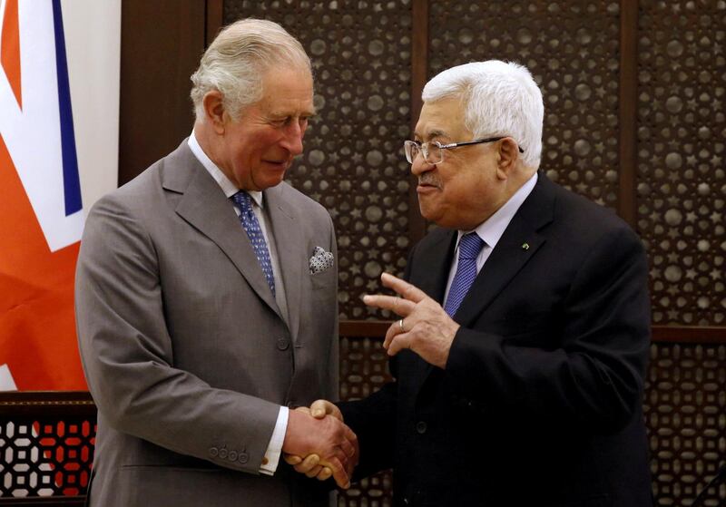 Britain's Prince Charles meets with Palestinian President Mahmoud Abbas during a visit in Bethlehem in the Israeli-occupied West Bank. Reuters