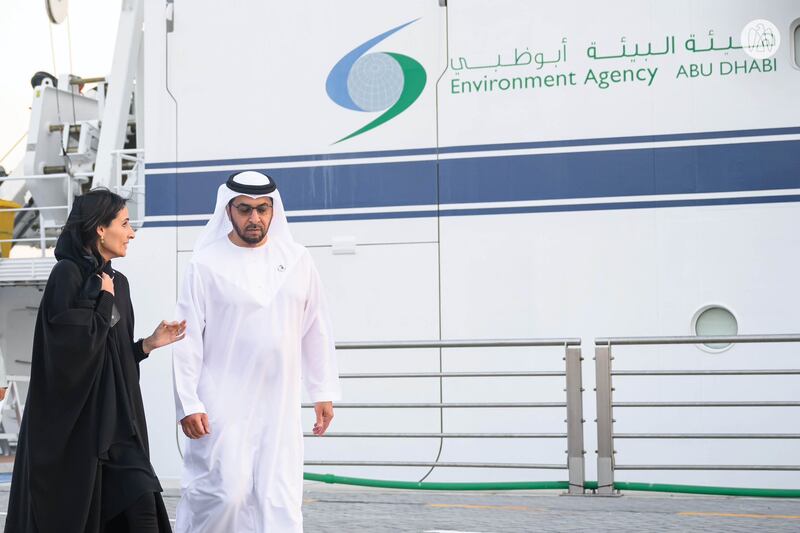 Sheikh Hamdan bin Zayed, Ruler's Representative in Al Dhafra Region, and Chairman of the Board of Directors of the Environment Agency - Abu Dhabi, officially launched the vessel.