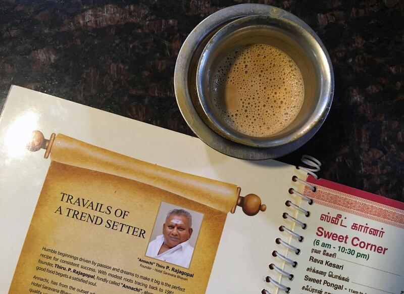 (FILES) This file photo taken on June 28, 2019 shows the image of P. Rajagopal, founder of the Saravana Bhavan food chain, on a menu at one of the popular restaurants in Chennai. The founder of a trailblazing Indian restaurant chain dubbed the "dosa king" appealed July 8 to the Supreme Court for more time before beginning his life sentence for murder, citing ill health.
 - 
 / AFP / ARUN SANKAR
