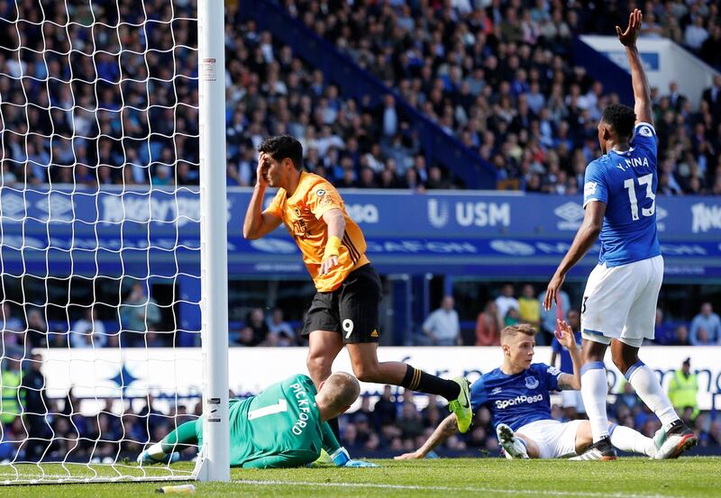 Wolverhampton Wanderers' Raul Jimenez celebrates scoring their second goal. Reuters