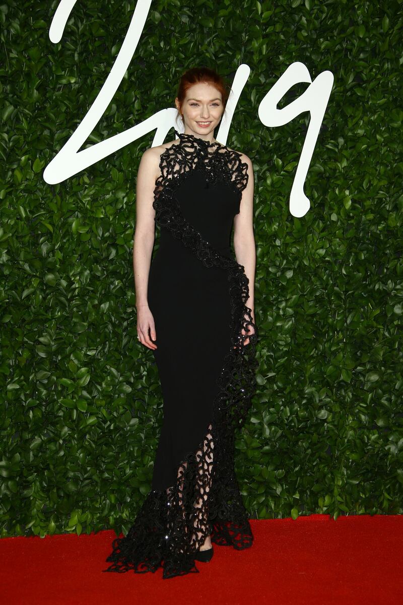 Eleanor Tomlinson arrives at the 2019 British Fashion Awards in London on December 2, 2019. AP