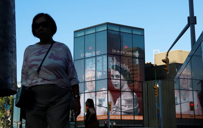 A tribute to the queen is projected onto the National Arts Centre in Ottawa. Reuters