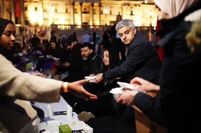 Mayor of London Sadiq Khan during an open Iftar, organised by the Ramadan Tent Project, to bring together people from all communities to share an Iftar at Trafalgar Square, in London, on April 29, 2022. PA Wire