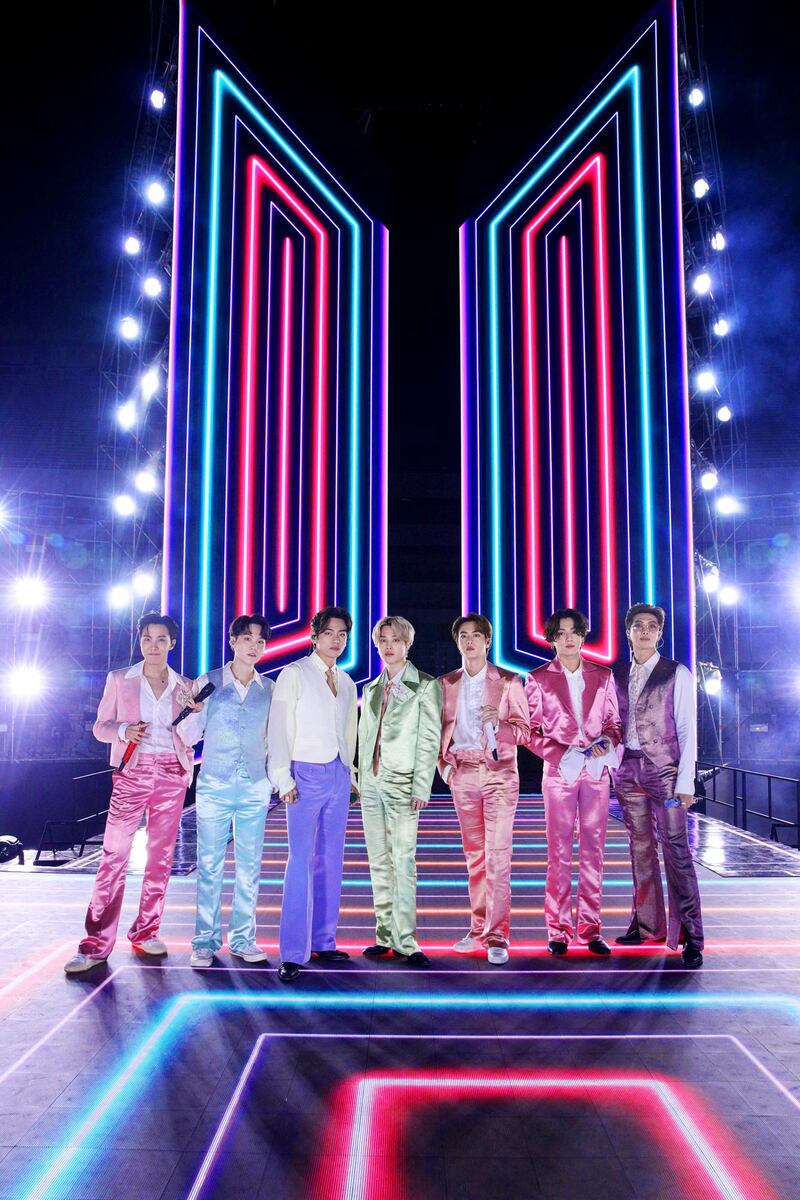 In this handout image courtesy of ABC South Korean band BTS performs during the 2020 American Music Awards aired from the Microsoft theatre on November 22, 2020 in Los Angeles. (Photo by - / American Broadcasting Companies, Inc. / ABC / AFP) / RESTRICTED TO EDITORIAL USE - MANDATORY CREDIT "AFP PHOTO / Courtesy of ABC" - NO MARKETING - NO ADVERTISING CAMPAIGNS - DISTRIBUTED AS A SERVICE TO CLIENTS