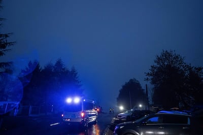 Police at the scene of the missile strike in Poland on Wednesday. AP Photo 