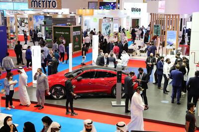 Visitors at the Wetex 2021 held at the Dubai Exhibition Centre. Pawan Singh / The National