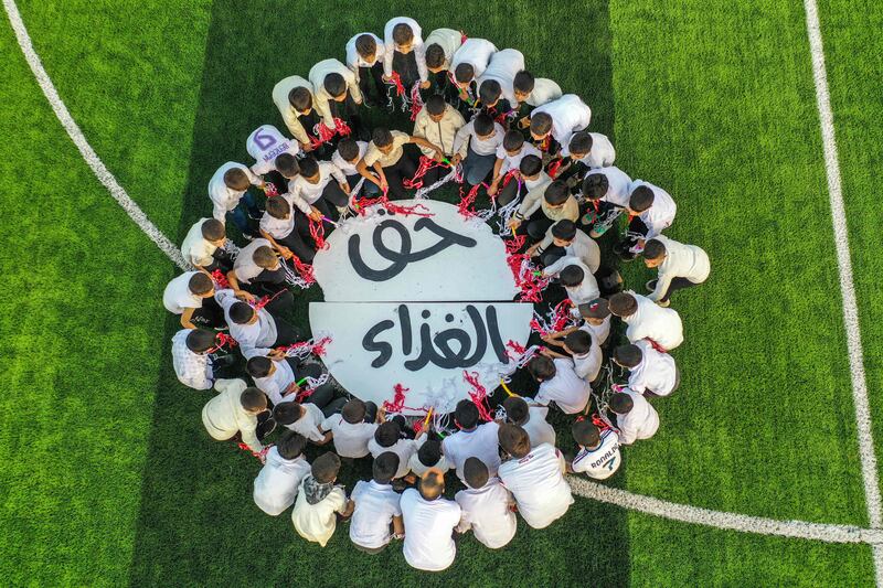 Youths take part in the Camps World Cup opening ceremony in Idlib. Thirty-two squads corresponded to the nations that have qualified for the World Cup in Qatar