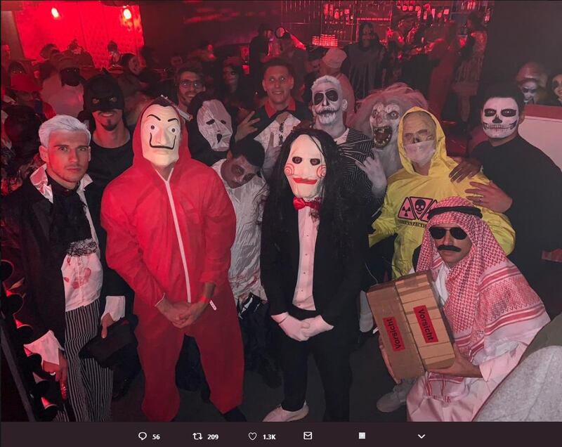 A screenshot from Bayern Munich's official Twitter account of players attending a Halloween part. FC Bayern Munich
