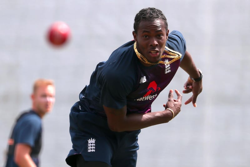England bowler Jofra Archer during a practice session at Mount Maunganui, ahead of the first Test against New Zealand. AFP