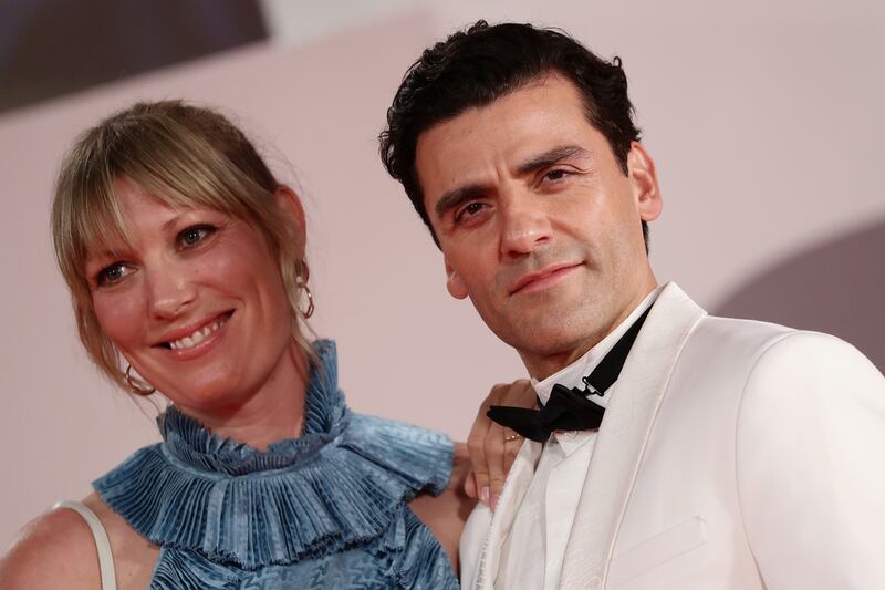 Actor Oscar Isaac attends the premiere of his film 'The Card Counter' with writer wife Elvira Lind. Getty Images