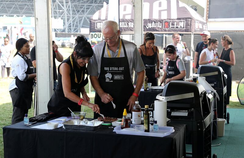 ABU DHABI , UNITED ARAB EMIRATES ,  November 9 , 2018 :- People taking part in the cooking challenge during the Taste of Abu Dhabi held at Du Arena on Yas Island in Abu Dhabi.  ( Pawan Singh / The National )  For News/Online/Instagram