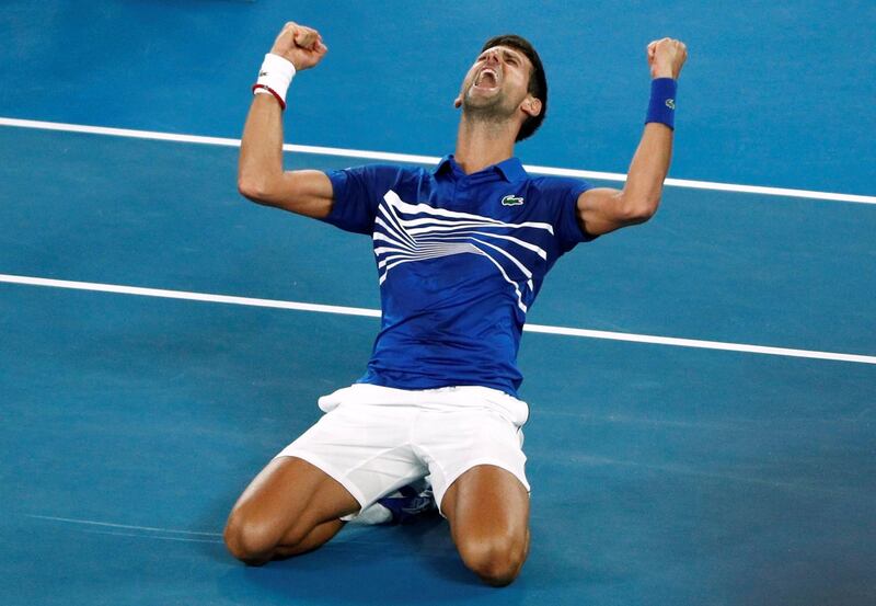 Novak Djokovic reacts after winning. Reuters