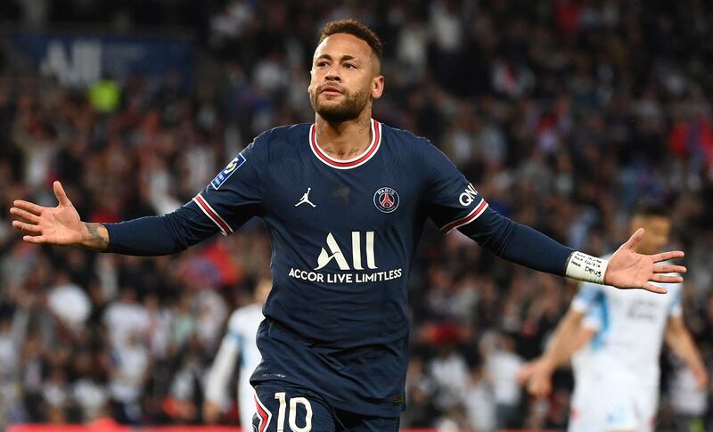 Paris Saint-Germain's Brazilian forward Neymar celebrates after scoring his team's first goal. AFP