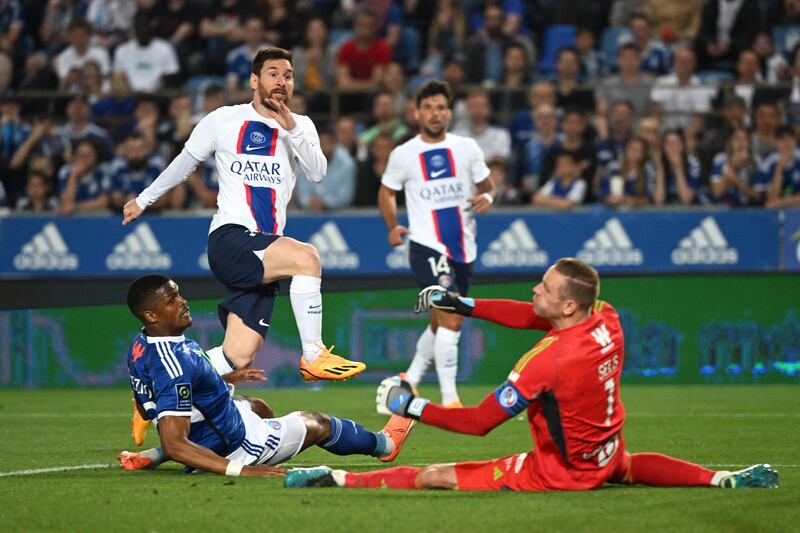 Lionel Messi scores for PSG against Strasbourg. AFP