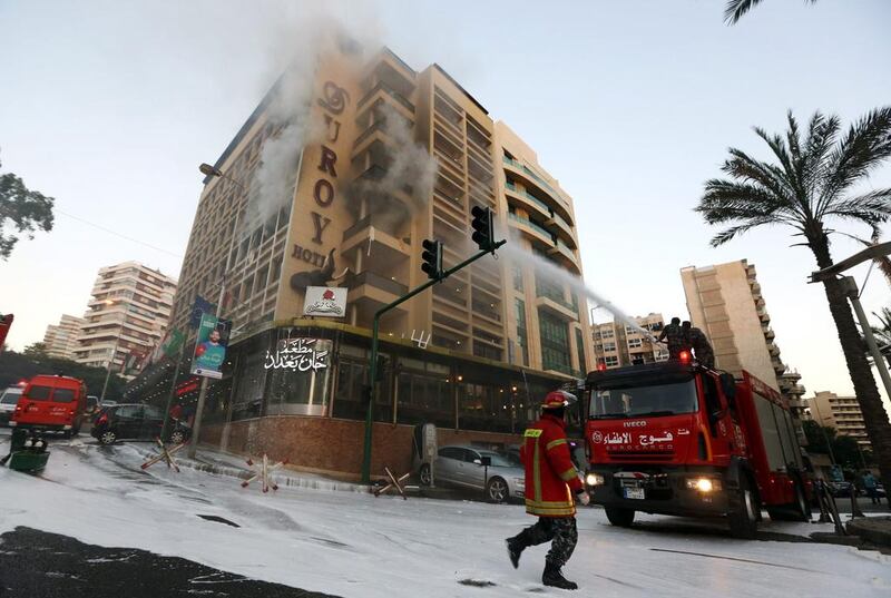 Beirut's Duroy Hotel after a man blew himself up as security forces stormed his room on June 25. Bilal Hussein / AP Photo