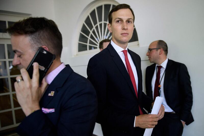 (FILES) In this file photo taken on May 16, 2019 White House Senior Advisor Jared Kushner arrives to hear the US president speak on immigration proposals in the Rose Garden of the White House in Washington, DC. US President Donald Trump's son-in-law and assistant Jared Kushner has departed on a trip to Morocco, Jordan and Israel, the White House said on May 28, 2019, signalling a fresh round of talks on a proposed US Mideast peace plan. Kushner is accompanied by Jason Greenblatt, Trump's special representative to international negotiations, and Brian Hook, the special US representative for Iran, the White House said. / AFP / Brendan Smialowski
